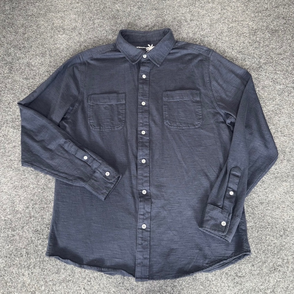 Desert Dunes Paradise Found Men Large Blue Organic Cotton Button Up Shirt Casual